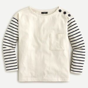 JCrew Striped-sleeve boatneck top in Mariner cloth